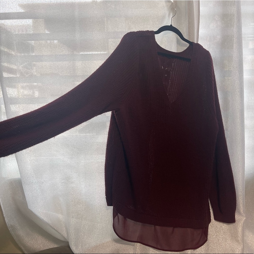 V Neck Fashion Burgundy Sweatshirt